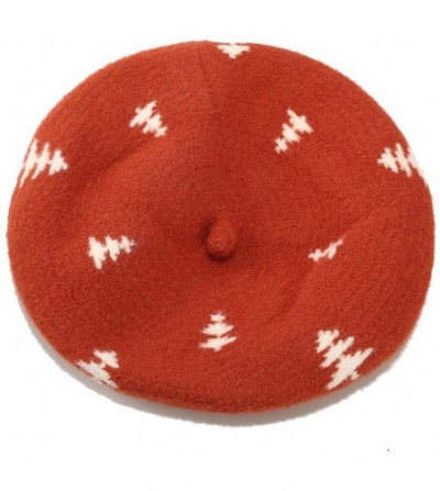 Berets Christmas Tree Pattern Wool Beret Hat Soft Knitted French Artist Hats Cute Winter Warm Caps (Caramel) - CV18AEH7HTO