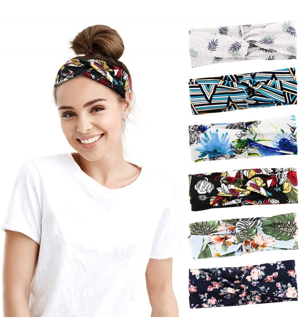 Headbands Headbands for Women 6 Pack- Cute Floral Cross Headwrap for Yoga Gym Workout - Floral - CD18U743E2I