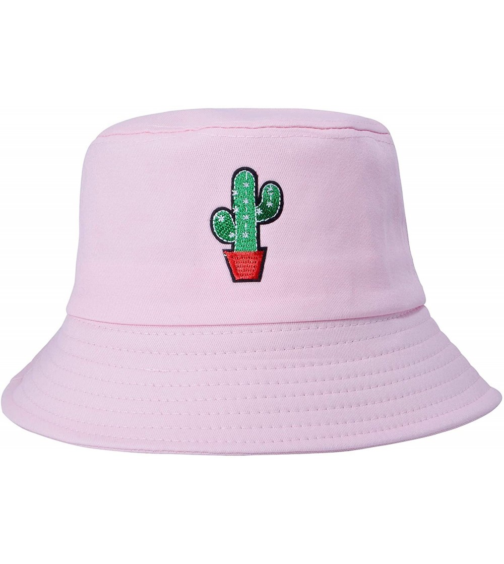 Bucket Hats Unisex Fashion Embroidered Bucket Hat Summer Fisherman Cap for Men Women - Cactus Pink - CF18W0OSS87