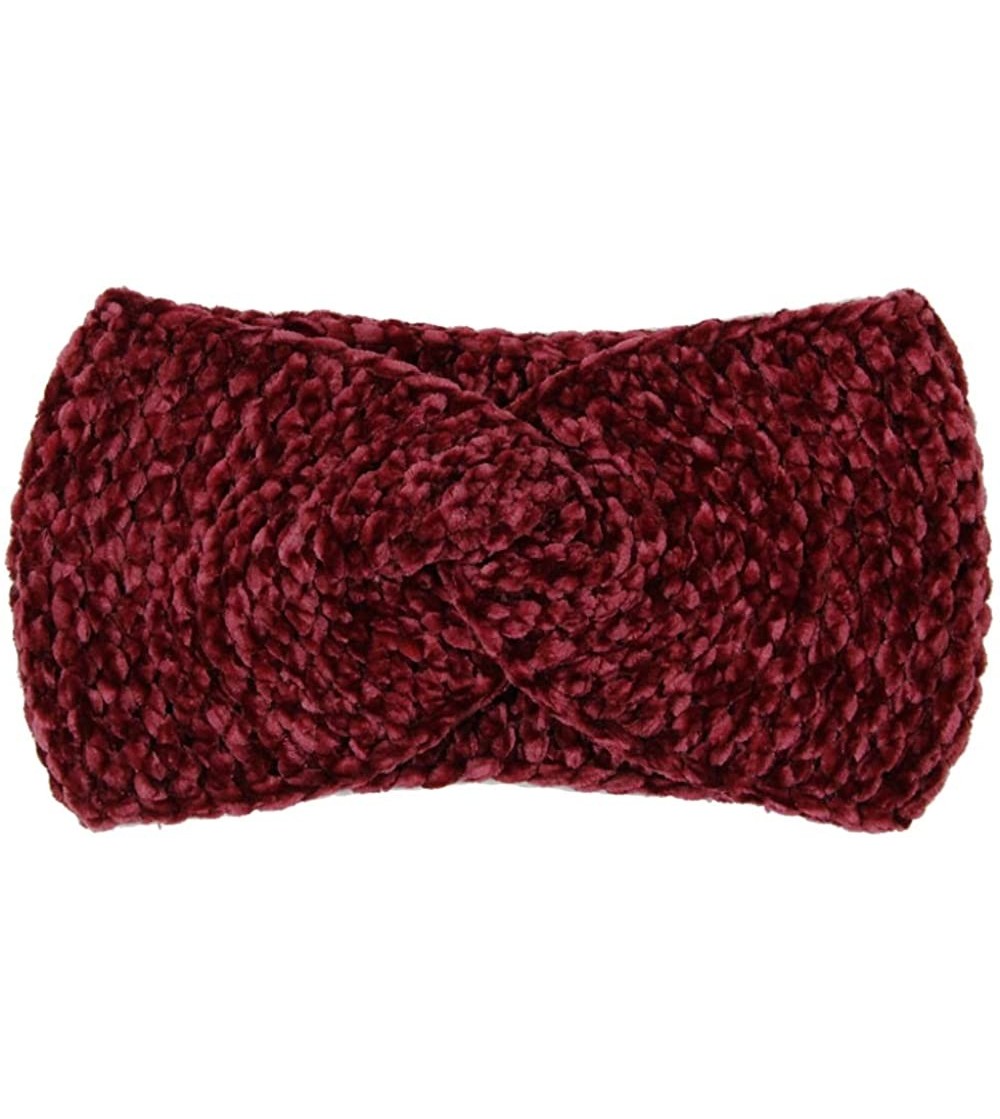 Cold Weather Headbands Women's Winter Knitted Headband Ear Warmer Head Wrap (Flower/Twisted/Checkered) - Twisted-burgundy - C...