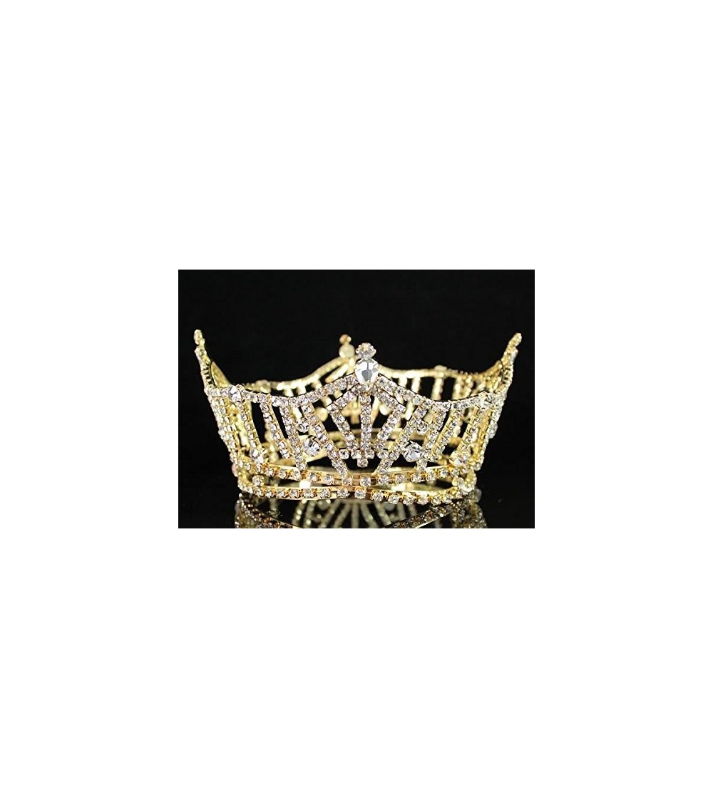 Headbands Janefashions Mid-size Full Crown Austrian Rhinestone Crystal Pageant Bridal T1297g Gold - C711O26QW9X