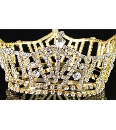 Headbands Janefashions Mid-size Full Crown Austrian Rhinestone Crystal Pageant Bridal T1297g Gold - C711O26QW9X