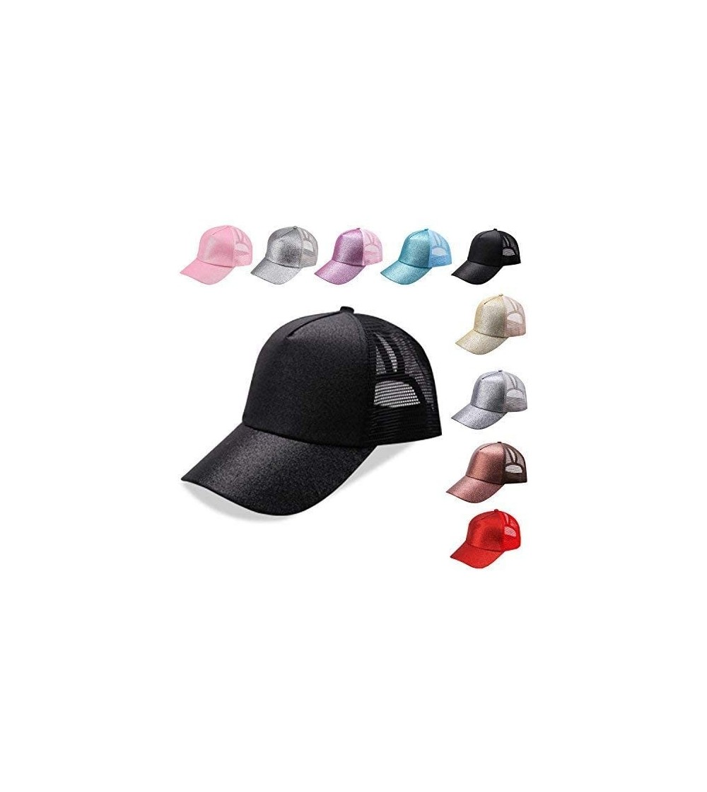 Baseball Caps NeuFashion Ponycap Messy High Bun Ponytail Adjustable Mesh Trucker Baseball Cap Hat for Women - Black-glitter -...