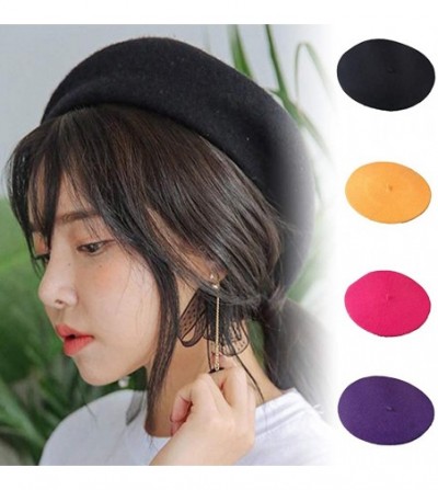 Berets Women Laidies Baggy Beret Made of Faux Wool-Winter Warming Beanie Artist Hat Solid Color Autumn Cap - CO18Z46YSIQ