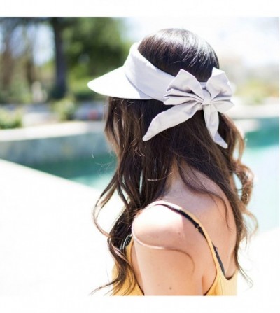 Visors Women's Packable Wide Brim SPF 50+ UV Protection Sun Visor Hat w/Bow - Grey - CH18CAE085H