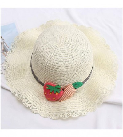 Sun Hats Girls Flower Straw Hat Large Brim Beachwear Sunhat Floral Tea Party Cap - White C - CU193MYQI7E