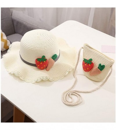 Sun Hats Girls Flower Straw Hat Large Brim Beachwear Sunhat Floral Tea Party Cap - White C - CU193MYQI7E