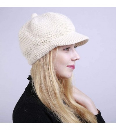 Skullies & Beanies Women's Winter Knit Beanie Warm Slouchy Cable Skull Hat with Visor - Beige - CI18LN435RH
