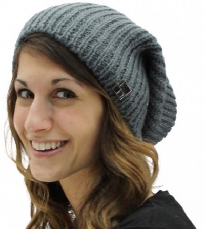 Skullies & Beanies Mohair Style Knit Slouchy Beanie Cap Hat - Gray - C4116P2CYM1
