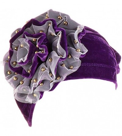 Skullies & Beanies African Printing Turban Cap Hairwrap Headwear Sleep Chemo Bonnet Hat Beanie for Women - Purple - C51993W6G6O