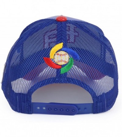 Baseball Caps PR 3D Embroidered Trucker PU Mesh Cap with Puerto Rico Flag - Royal Red - C818G00G9H4